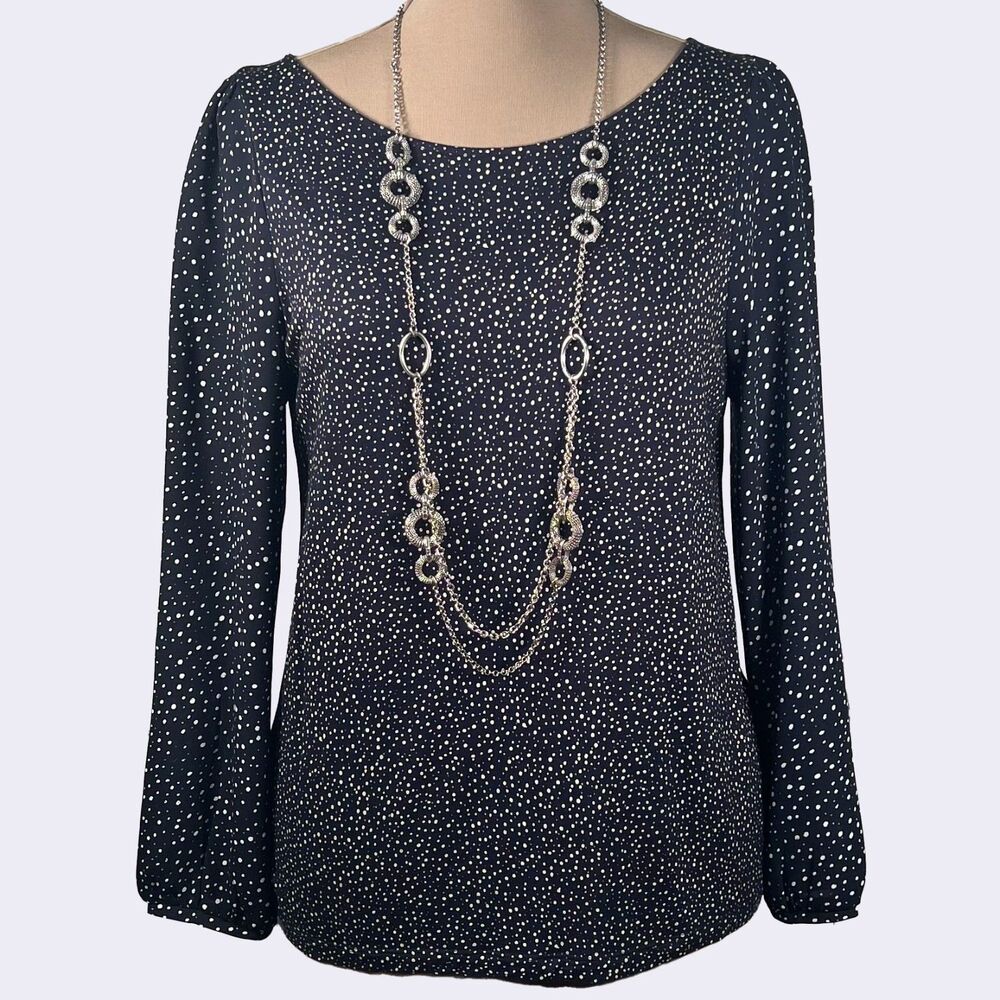 Ann Taylor Loft Navy Blue Mod Polka Dot Blouse
